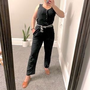 vintage black jumpsuit with patterned tie belt ♣️